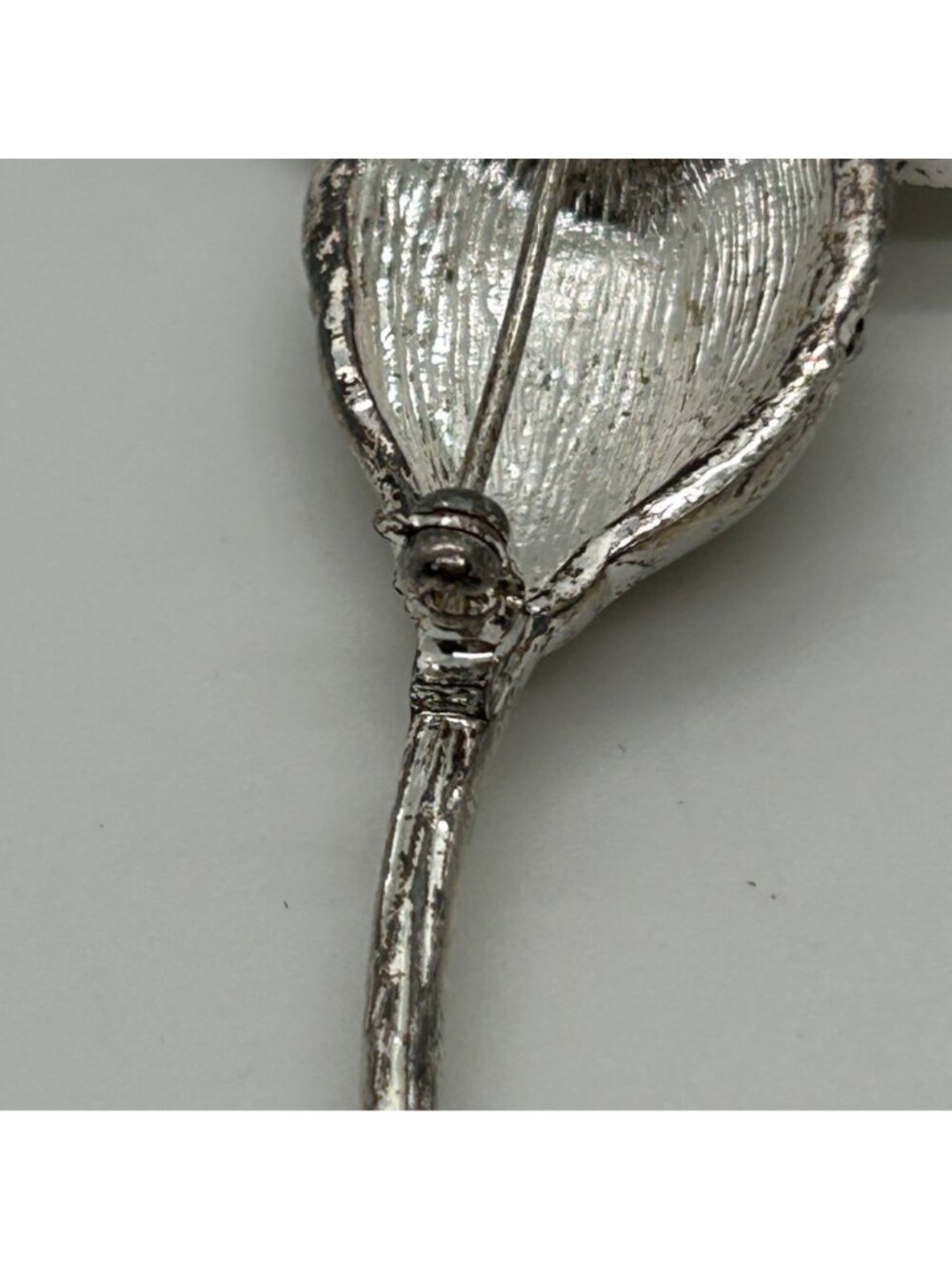 Vintage Napier Calla Lily Brooch Faux Pearl Rhinestones Pave' Silvertone 4" - Picture 7 of 10